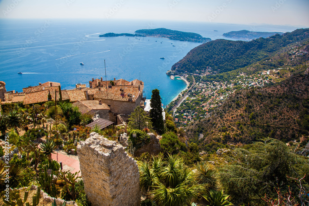 Stunning view of the blue Mediterranean from the charming town of Eze
