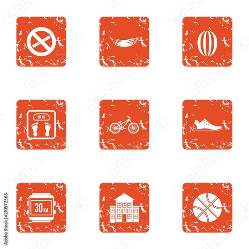 Sport regimen icons set. Grunge set of 9 sport regimen vector icons for web isolated on white background