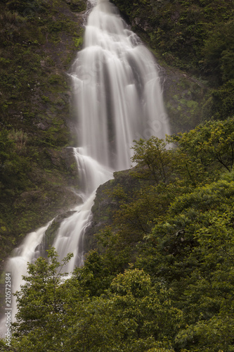 beautiful waterfall at fresh green forest located at tropicana north of Vietnam