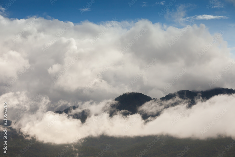 Landscape view of mountain with foggy under clear sky located at tropicana south east Asia. Landscape view of mountain with foggy under clear sky located at tropicana south east Asia.