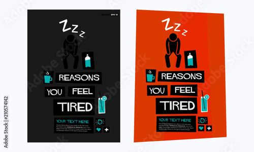 Reasons you feel tired retro vector poster illustration design