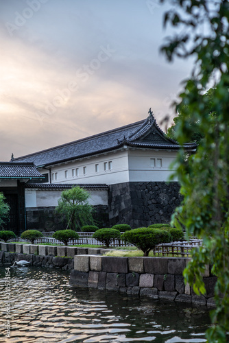 View of the walls of the Imperial gardens in Tokyo at sunset - 4