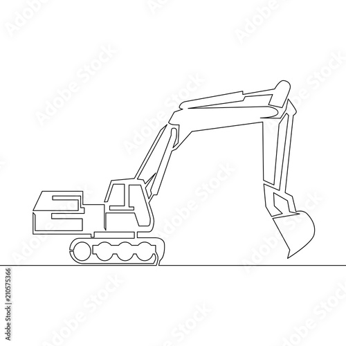 Continuous line drawing Excavator concept vector photo