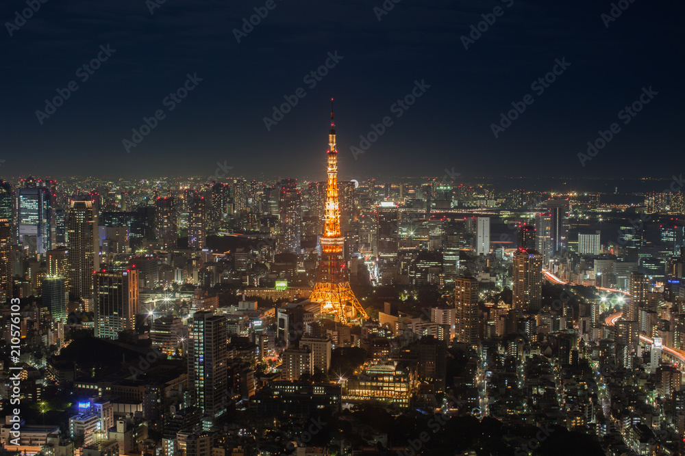 Obraz premium Night view of Tokyo tower in cityscape at japan