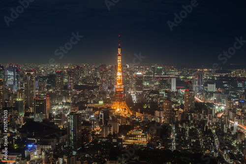 Night view of Tokyo tower in cityscape at japan © pattierstock