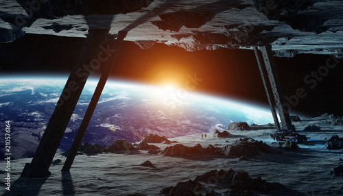 Fototapeta Naklejka Na Ścianę i Meble -  Astronauts exploring an asteroid spaceship 3D rendering elements of this image furnished by NASA