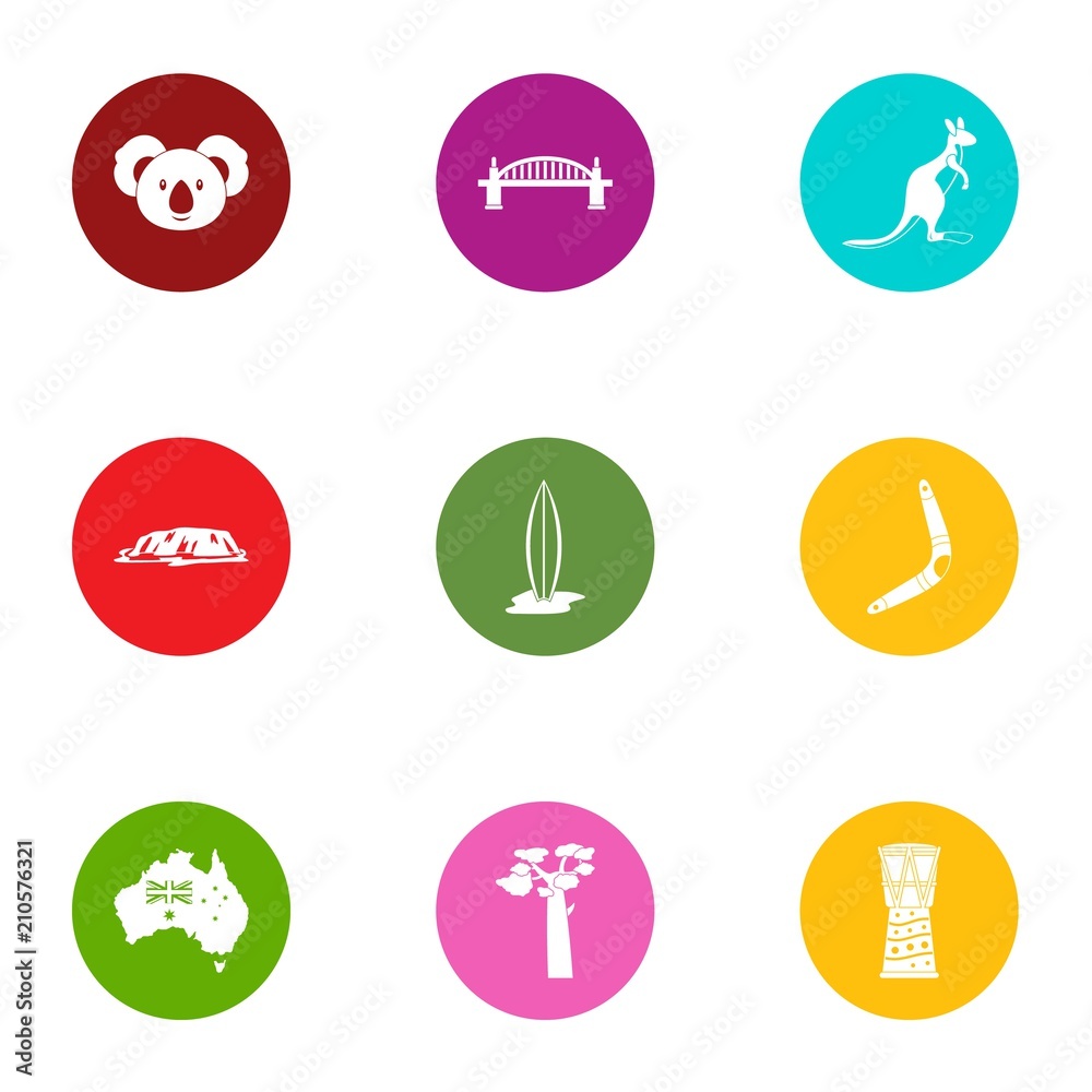 Australia city icons set. Flat set of 9 australia city vector icons for web isolated on white background Australia city icons set. Flat set of 9 australia city vector icons for web isolated on white background