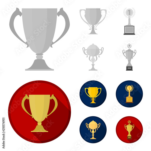 Gold Cup monochrome,flat icons in set collection for design. Winners Cup vector symbol stock web illustration.