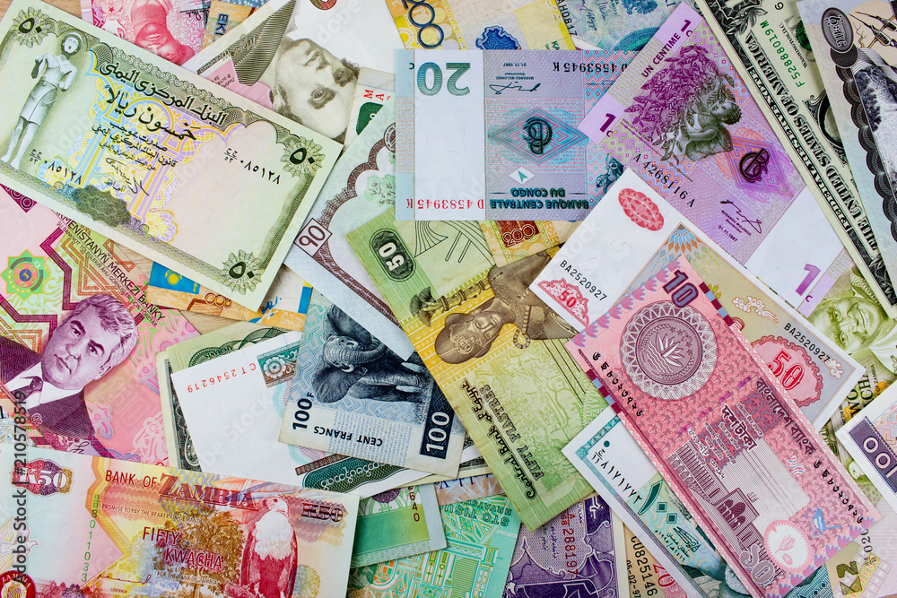 Different Worlds Banknotes. Background for business. Money concept