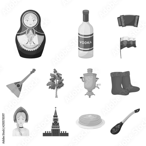 Country Russia, travel monochrome icons in set collection for design. Attractions and features vector symbol stock web illustration.