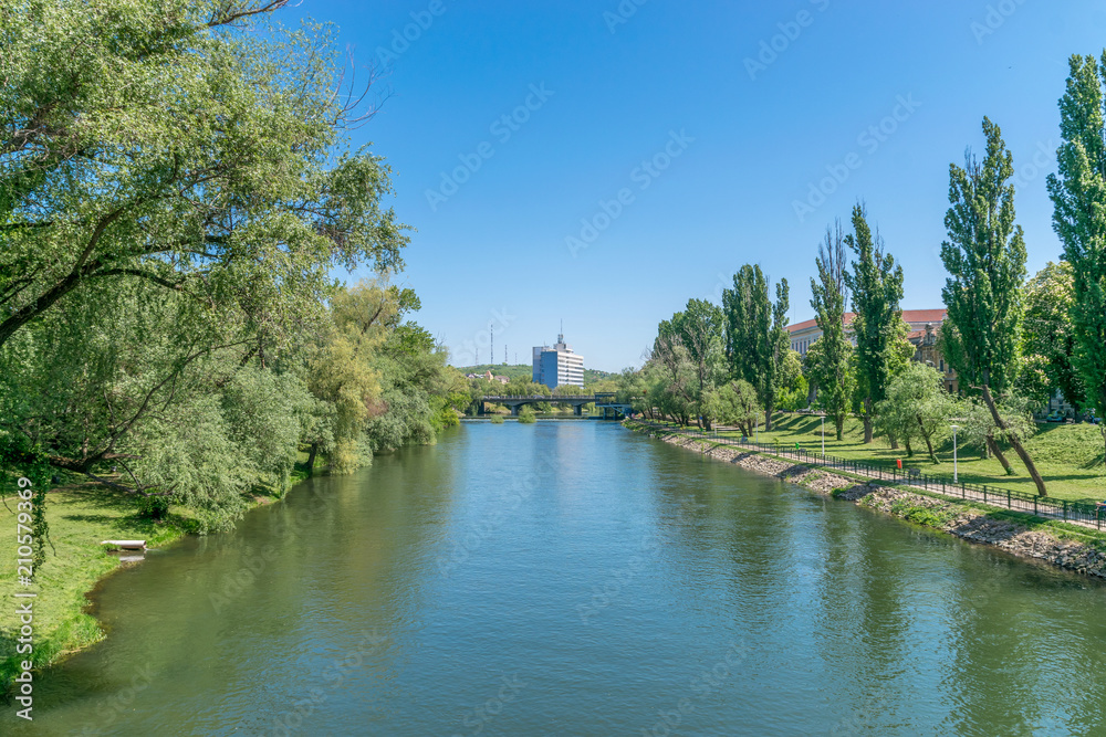 Crisul Repede river in the center of Oradea in Bihor county, Crisana, Romania and in southeastern Hungary