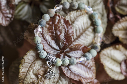 Natural turquoise stone beads yoga bracelet with lotus pendant