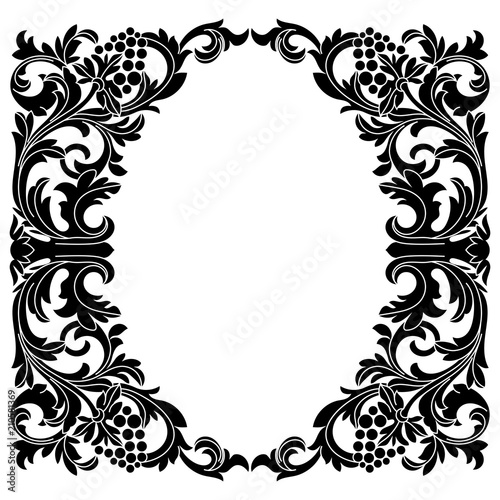 Vintage border frame engraving with retro ornament pattern in antique baroque style decorative design. Vector