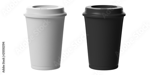 Wallpaper Mural Coffee cups black and white, 2, with a lid, cutout, isolated on a white background, 3d illustration. Torontodigital.ca