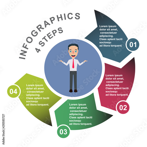 4 step vector element in four colors with labels, infographic diagram. Business concept of 4 steps or options with businessman
