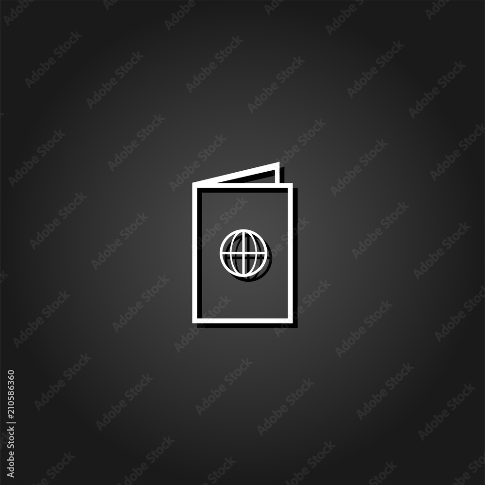 Passport icon flat. Simple White pictogram on black background with shadow. Vector illustration symbol
