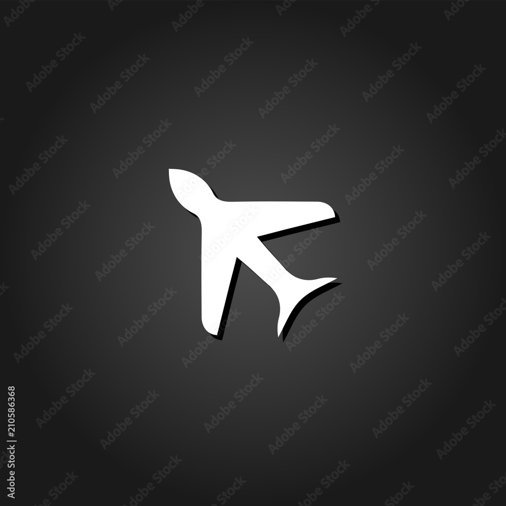 Aircraft icon flat. Simple White pictogram on black background with shadow. Vector illustration symbol