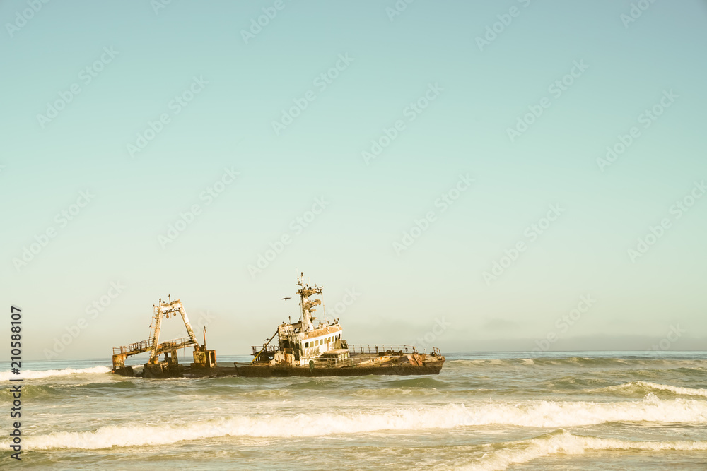 Abandoned shipwreck on Skeleton Coast, Namibia