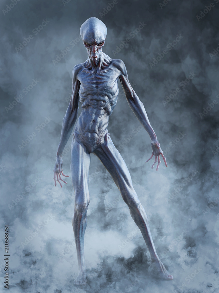 Obraz premium 3D rendering of an alien creature ready to fight.