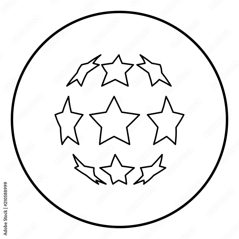 Stars in shape of soccer ball icon black color in circle round Stars in shape of soccer ball icon black color in circle round