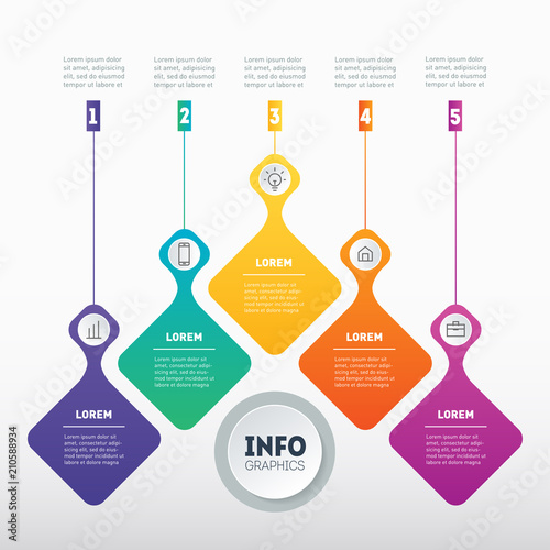 Business presentation or infographic with 5 options. Example of a chart, mindmap or diagram with 5 steps. Vector infographics or mind map of technology or education process. Annual report.