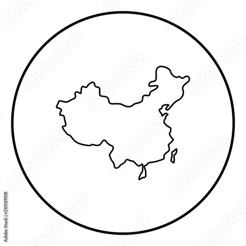 Map of China icon black color in circle round