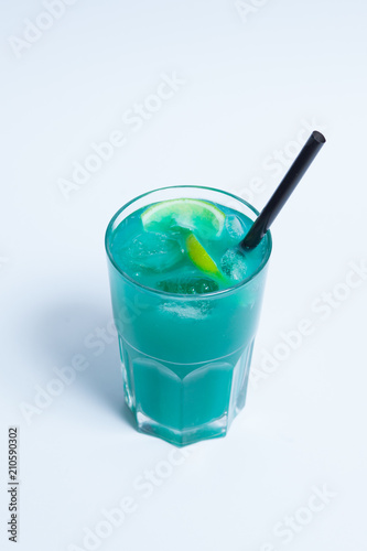 blue fresh cocktail on white background;