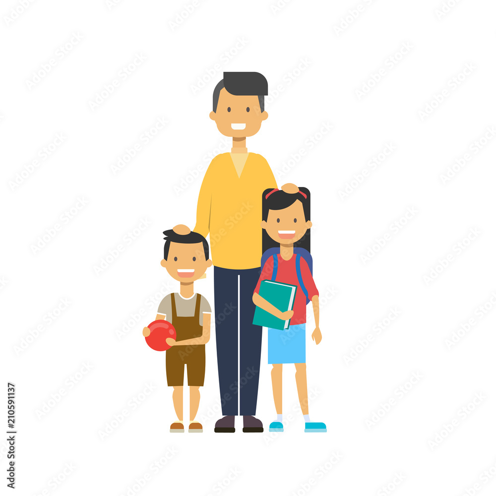 father and children on white background, tree of genus happy family concept, flat cartoon design vector illustration