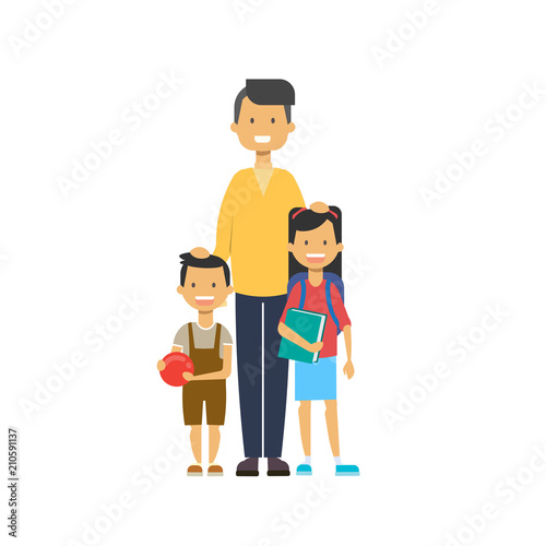 father and children on white background, tree of genus happy family concept, flat cartoon design vector illustration