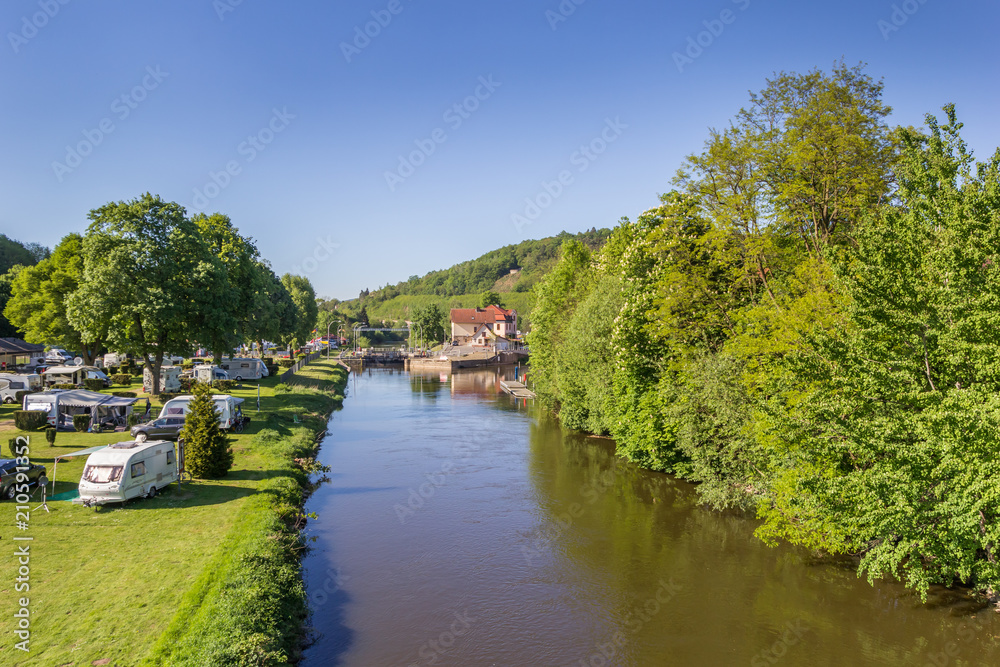 Fototapeta premium Fulda river and campground in Hann. Munden, Germany