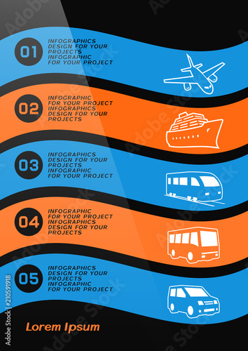 Brochure or web banner design with travel transportation icons