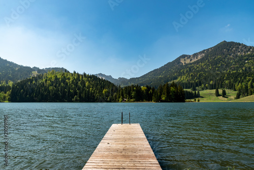 A view to the mountains at the Spitzingsee