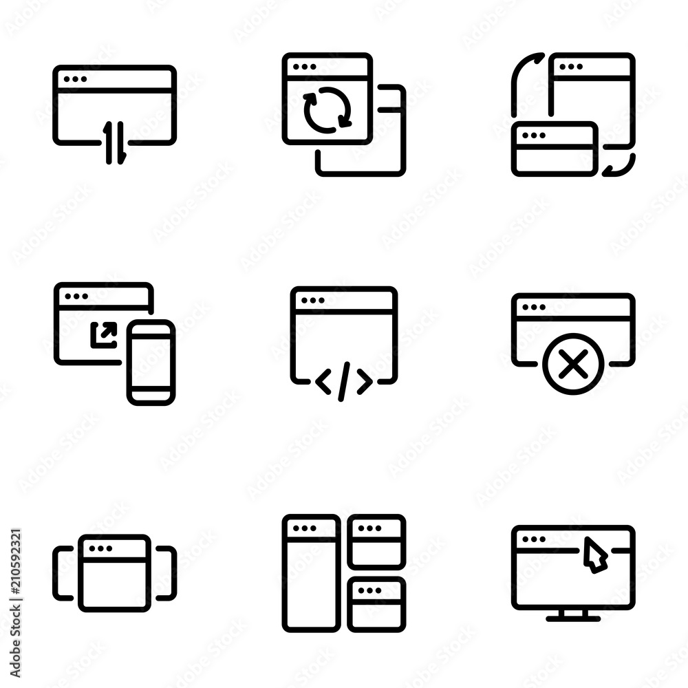 Set of black icons isolated on white background, on theme Browser Set of black icons isolated on white background, on theme Browser