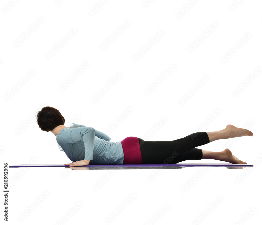 Mother woman exercising doing postnatal workout. Female fitness stretching hands and legs in gym work out exercises