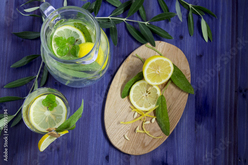 fresh lemonade with lemon, sage  and mint