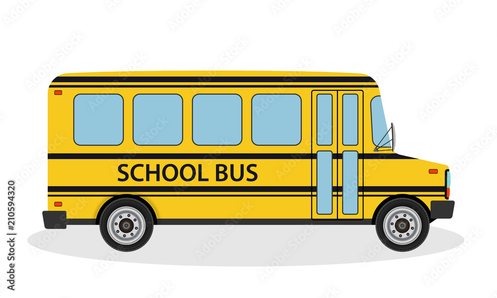 Vector illustration of school bus for children ride to school. Yellow education transportation vehicle in flat style.