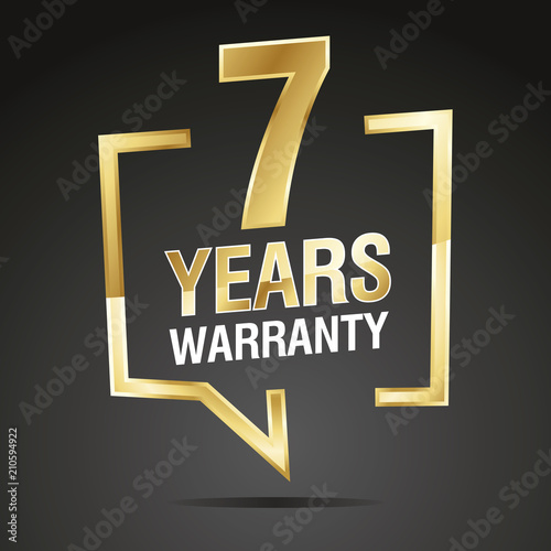 7 Years Warranty in speech brackets gold black sticker icon
