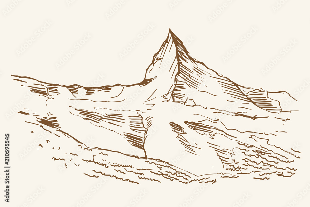 Matterhorn Alpy rysunek ręcznie rysowany - obrazy, fototapety, plakaty 