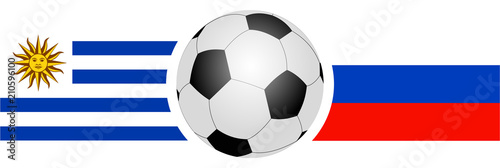 Uruguay gegen Russland Fußball WM2018 Flaggen mit Fußball