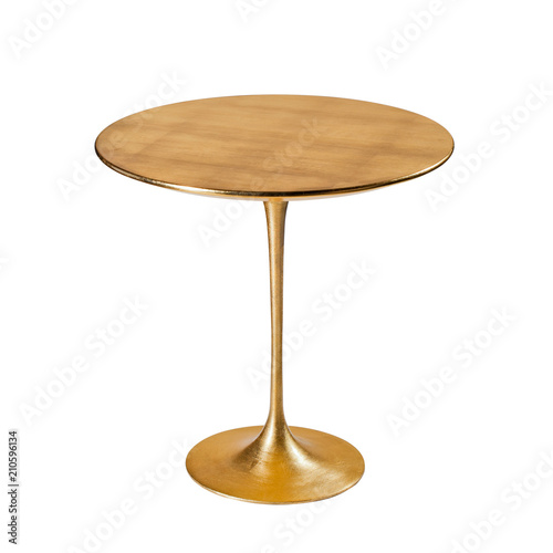 Elegant golden coffee table isolated on white background. Clipping path.