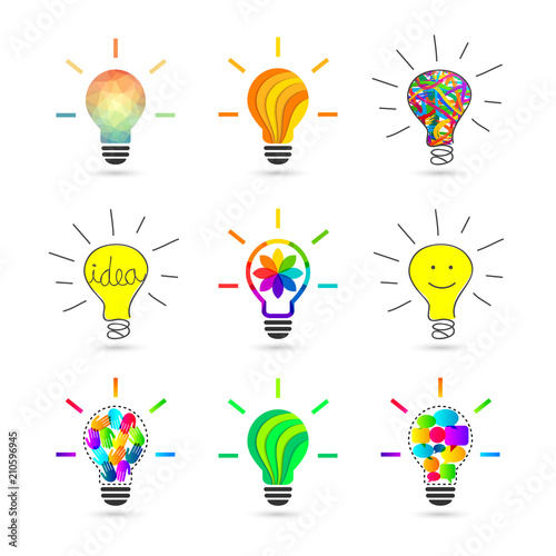Lightbulb concept. Set made of various design and style.