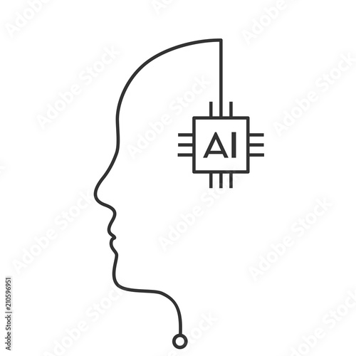 Ai - Artificial intelligence concept with computer chip. Face outline made of circuit line.