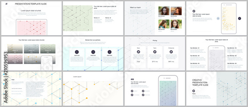 Minimal presentations  portfolio templates. Presentation slides for flyer  brochure  report. Line art pattern with connecting lines. Abstract geometric background. Technology  digital network concept.