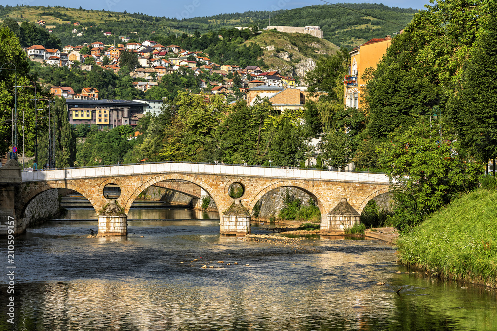 View of the historic centre of Sarajevo , Bosnia and Herzegovina