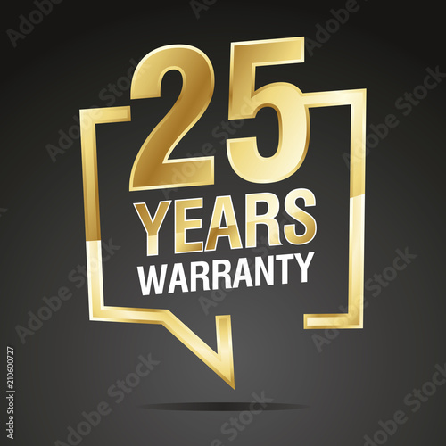 25 Years Warranty in speech brackets gold black sticker icon