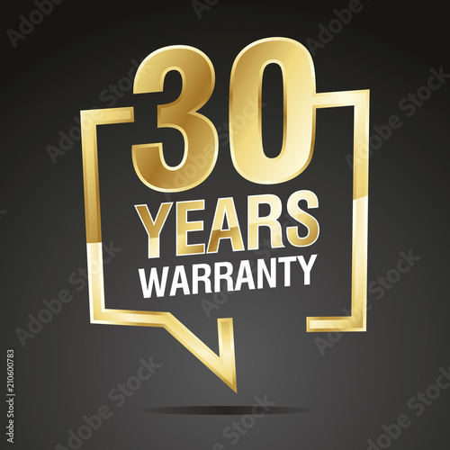 30 Years Warranty in speech brackets gold black sticker icon