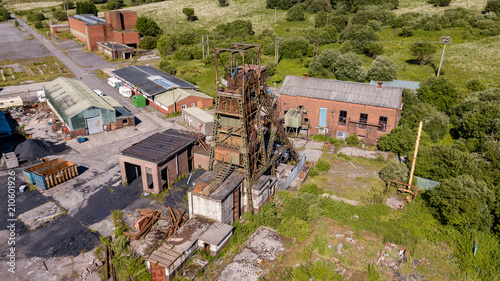 Aerial drone view of a closed, abandoned coal mine (Tower Colliery, South Wales) photo