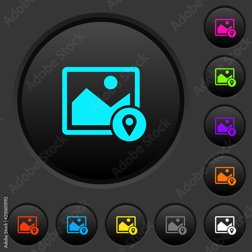Image landmark GPS map location dark push buttons with color icons