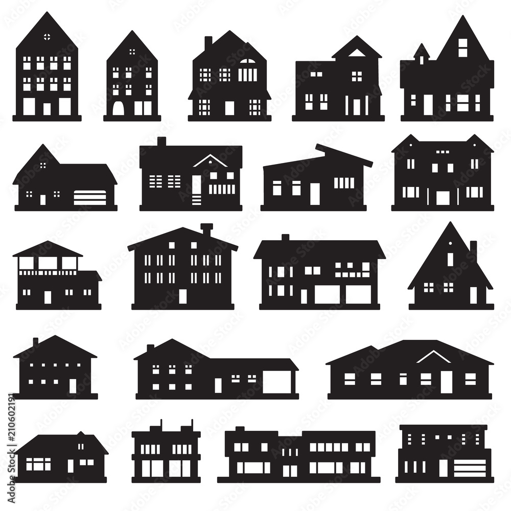 Buildings, home and house icon set. Vector icons.