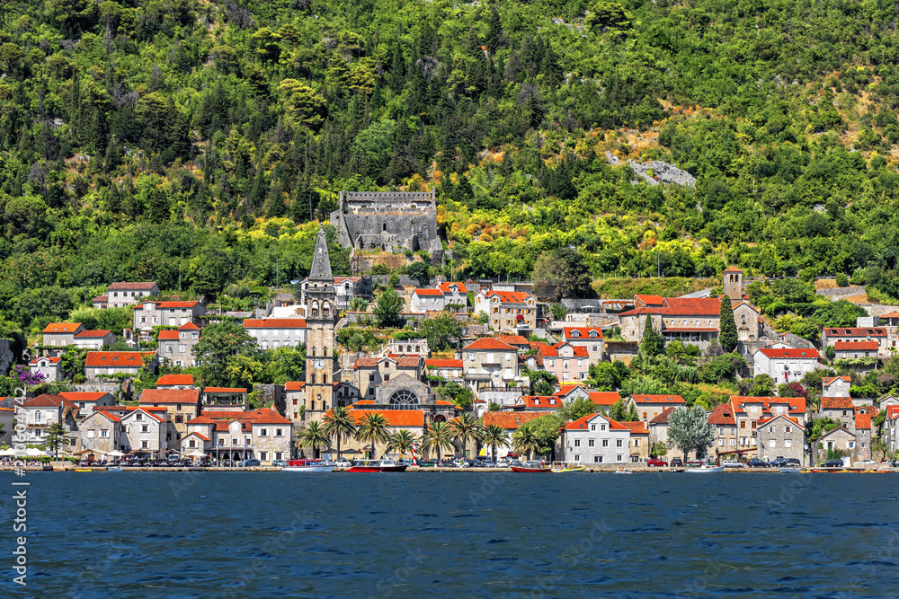 Ancient city Perast in the Harbour at Boka Kotor bay